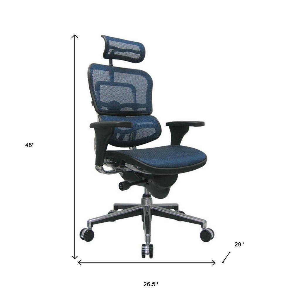 46" High Blue Mesh & Silver Industrial Office Chair with Fixed Arms