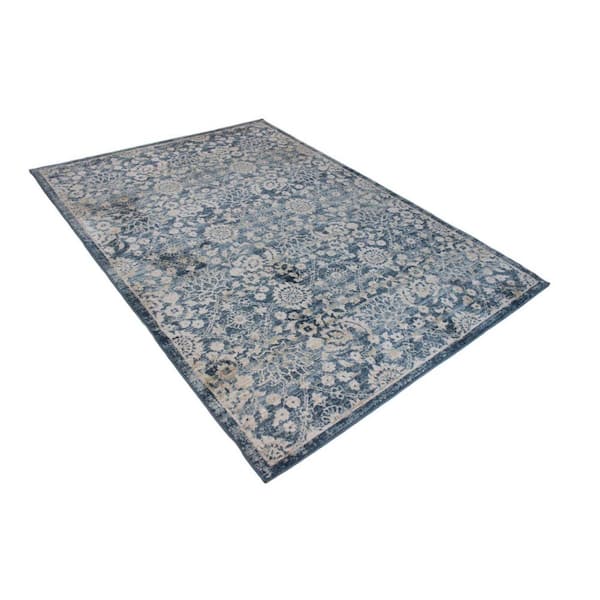 Ashland Blue 4 ft. x 6 ft. (3 ft. 6 in. x 5 ft. 6 in.) Floral Transitional Area Rug