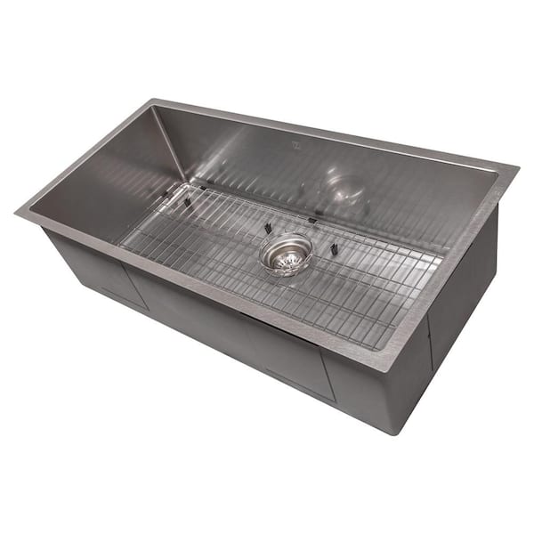 36 in. Meribel Undermount Single Bowl Satin Stainless Steel Kitchen Sink with Bottom Grid