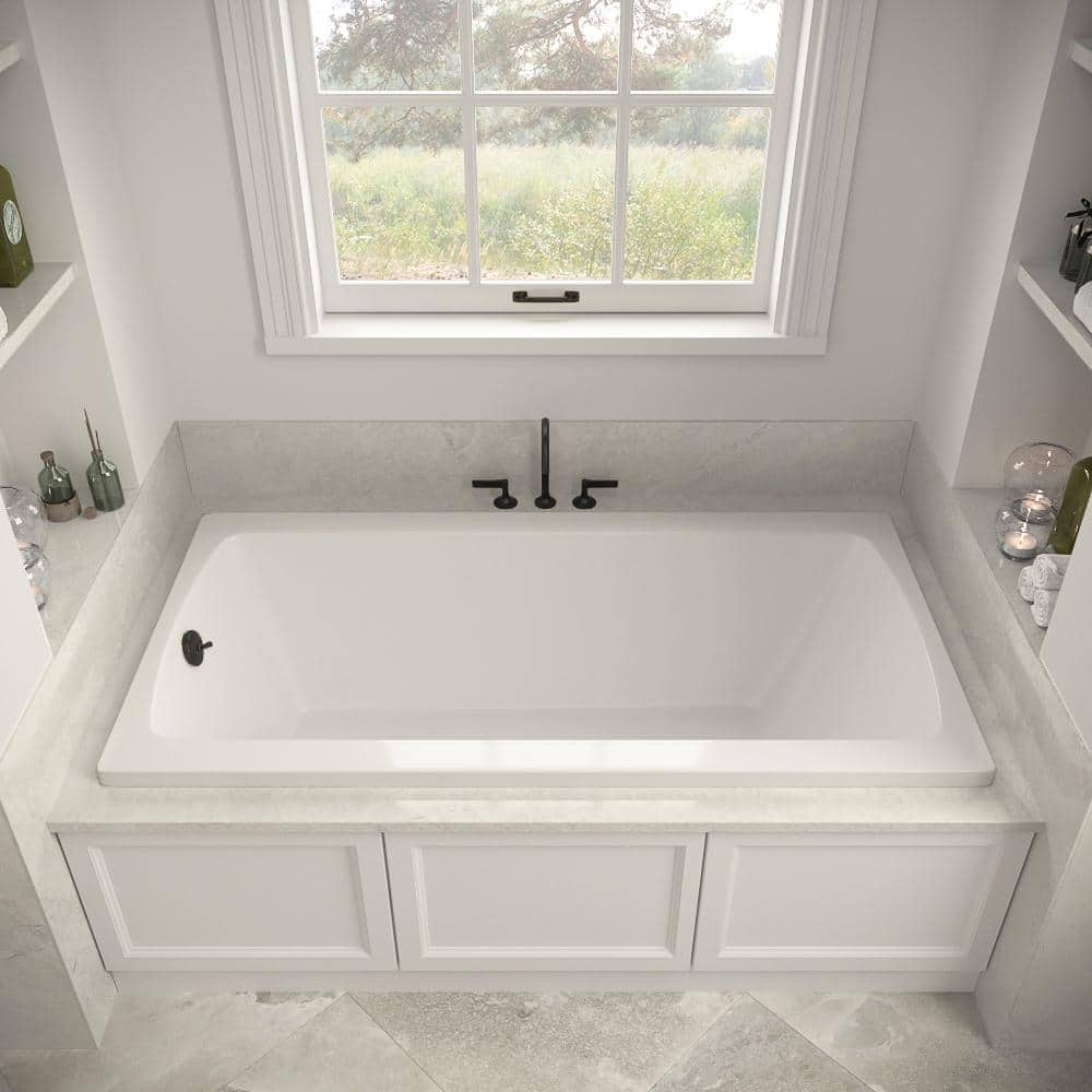 66" Glossy White Acrylic Soaking Drop-In Bathtub with Matte Black Trim