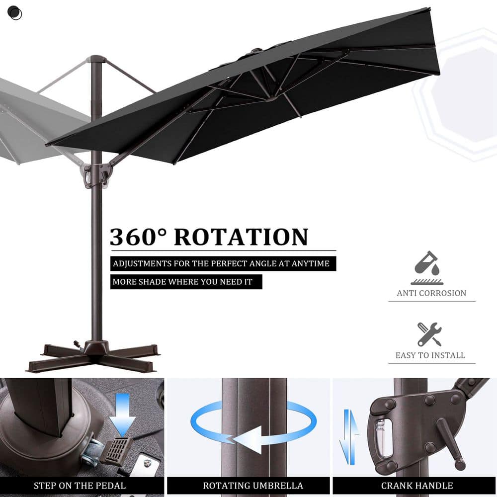 Black Rectangular Cantilever Patio Umbrella with Metal Pole