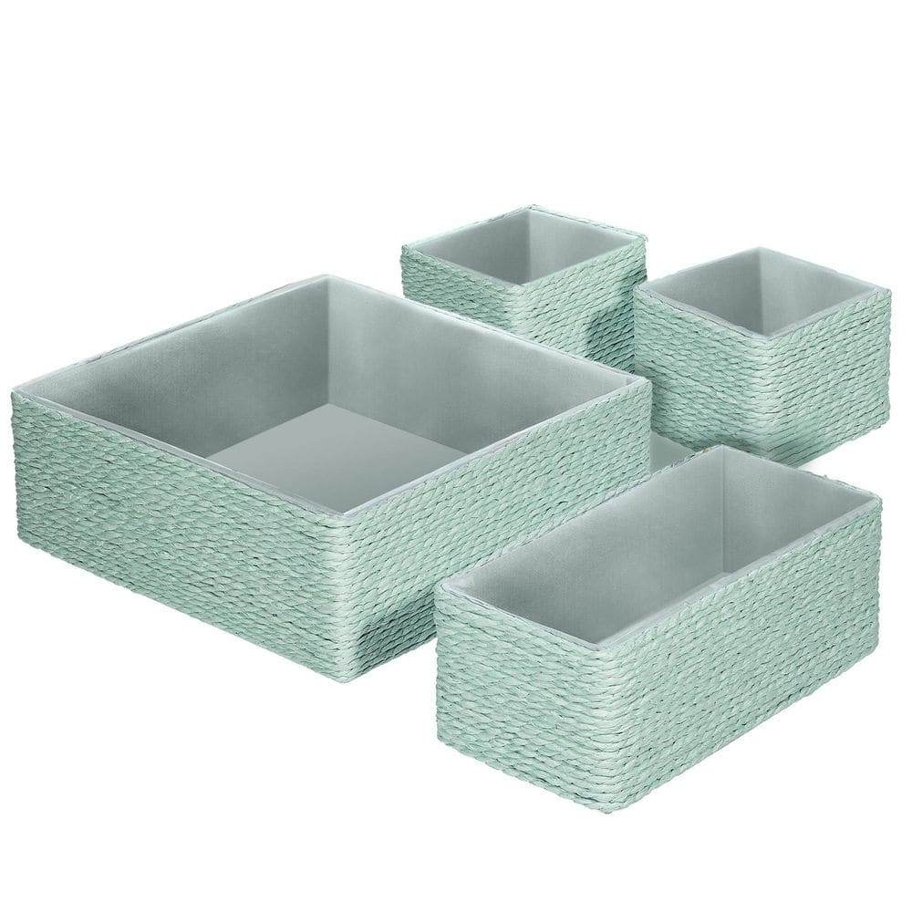 Storage Baskets and Organizer for Bathroom in Woven Paper Rope, Green 10 in