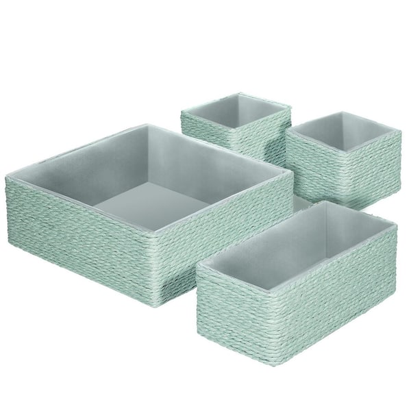 Storage Baskets and Organizer for Bathroom in Woven Paper Rope, Green 10 in. x 3.5 in. Cardboard Decorative Box Set of 4