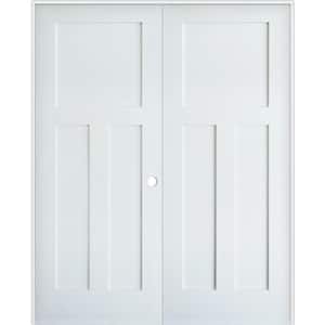 56 in. x 80 in. Craftsman Shaker 3-Panel Left Handed MDF Solid Core Primed Wood Double Prehung Interior French Door