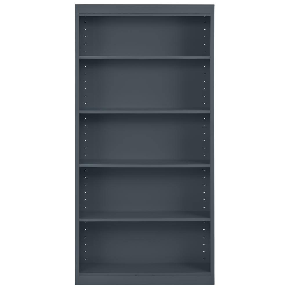 Charcoal Powder-Coated Steel 72" Adjustable 5-Shelf Bookcase