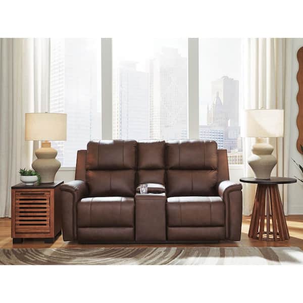 Beryton 75 in. Solid Leather 2-Seat with Reclining and Cup Holder Loveseat in Brown