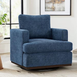 Bruno Oversized Modern Blue Chenille Upholstered Swivel Accent Chair with Wood Frame Swivel Armchair