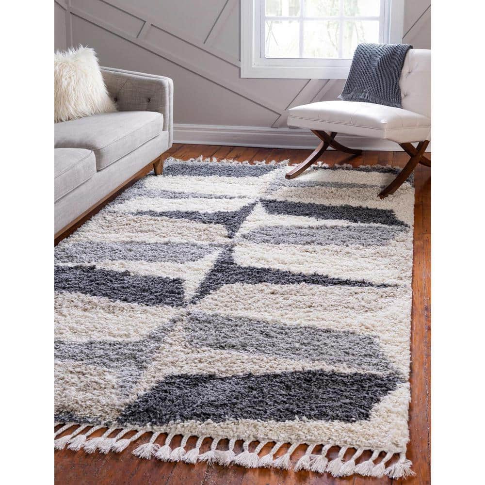 Gray Geometric Shag Rectangular 5x8 Area Rug