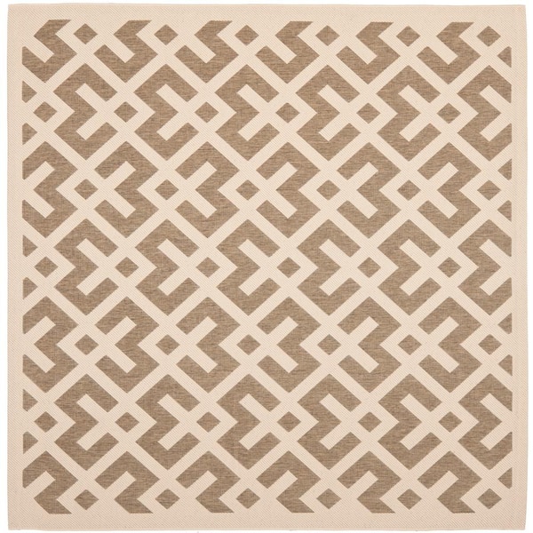 SAFAVIEH Courtyard Brown/Bone 4 ft. x 4 ft. Square Geometric Indoor/Outdoor Patio  Area Rug