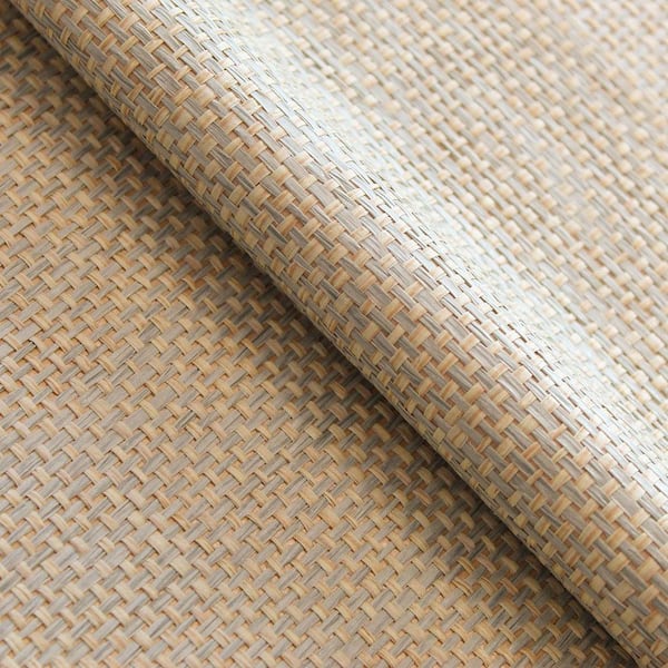 Slate and Wheat Beige Woven Paperweave Grasscloth Unpasted Textured Wallpaper Sample, 4.5 in. x 4.5 in.