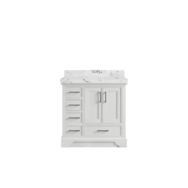 Willow Collections Charlotte 36 in. Right Offset Sink Freestanding White Bath Vanity with Viola Night Qt. Top Unassembled