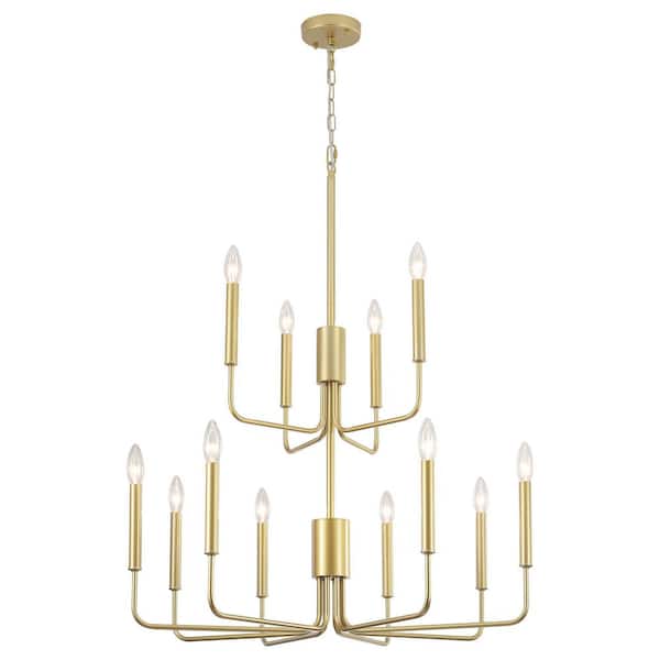 Roxsanne 12-Light Gold Dimmable Classic/Traditional Chandelier Rustic Linear Candle-Style Kitchen Island Light Fixture