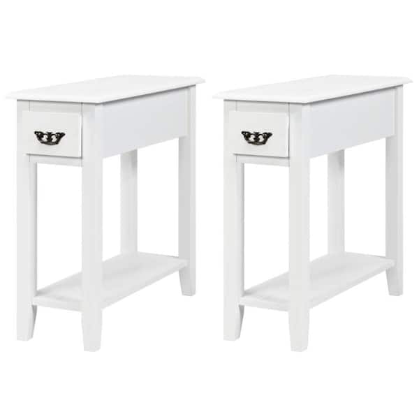 Narrow 2-Tier End Table, Bedside Nightstand with Shelf, Slim Sofa Side Table