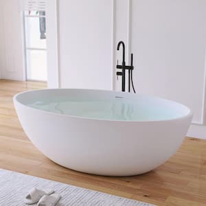 Karita 67 in. Stone Resin Solid Surface Matte Flatbottom Freestanding Soaking Bathtub in White