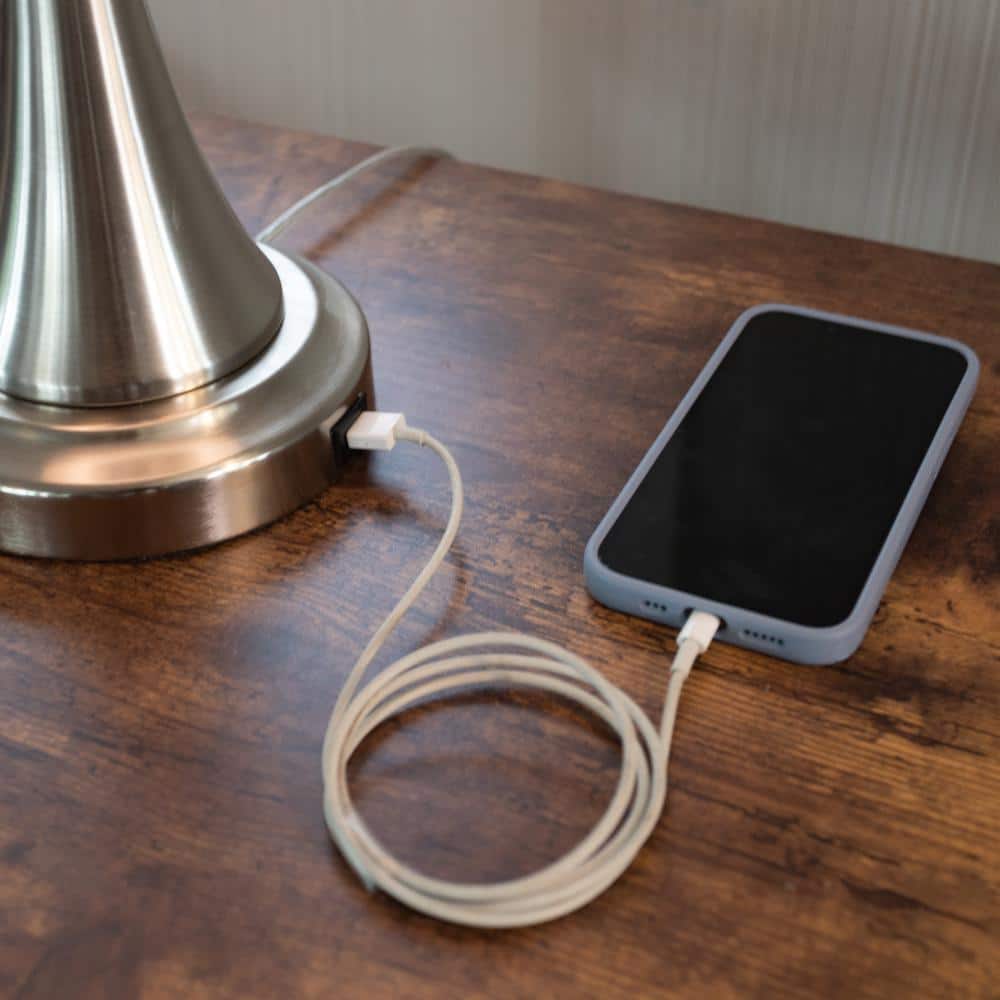 Silver Touch Control Table Lamps with USB Ports, Set of 2