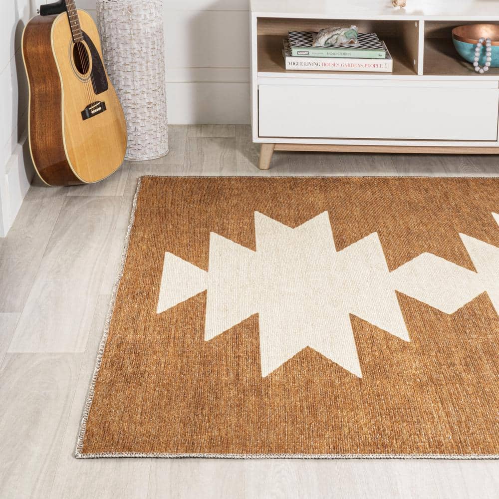 Chayton Terracotta and Cream Geometric Washable Area Rug 8' x 10'