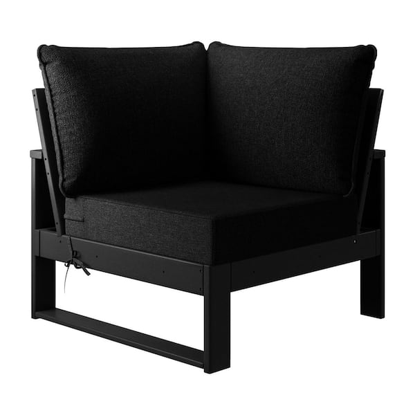 Endless Outdoor Patio Deep Seating Corner Chair with Black Plastic Frame and Black Side Tie Cushions