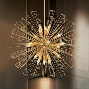 Ellis 18-Light 33.8 in.W Gold Modern Cluster Sputnik Pendant Geometric Starburst Firework Sphere Chandelier