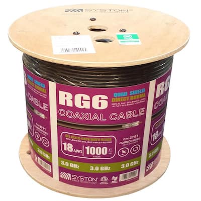 RG6 Quad Shield 1000 ft. Direct Burial Black Coaxial Cable