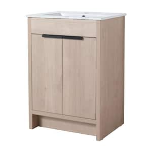 24 in. W x 18.3 in. D x 34 in. H Single Sink Freestanding Bath Vanity in White with White Ceramic Top and Sink