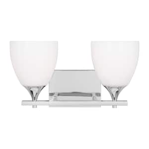 Toffino 16 in. W x 8.875 in. H 2-Light Chrome Bathroom Vanity Light with Milk Glass Shades
