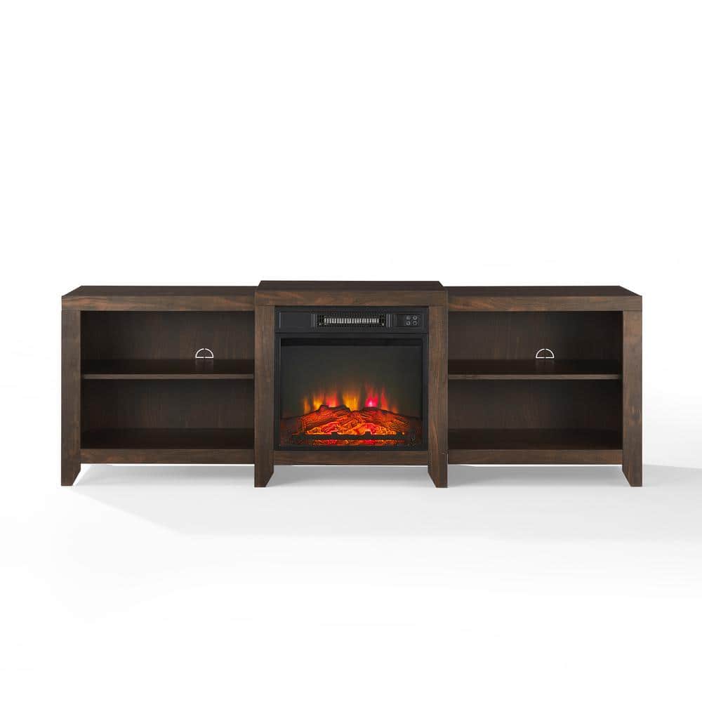 Dark Walnut Low-Profile Media Console with Electric Fireplace