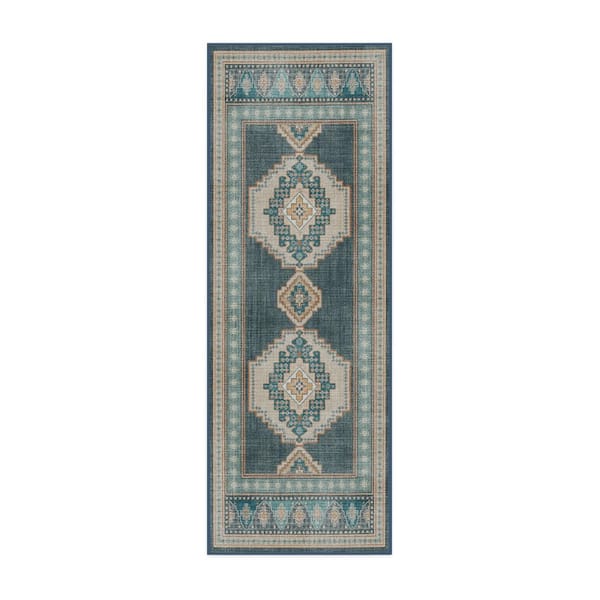 Machine Washable Rug with Standard Pad-Rayne Soft Navy 2x7