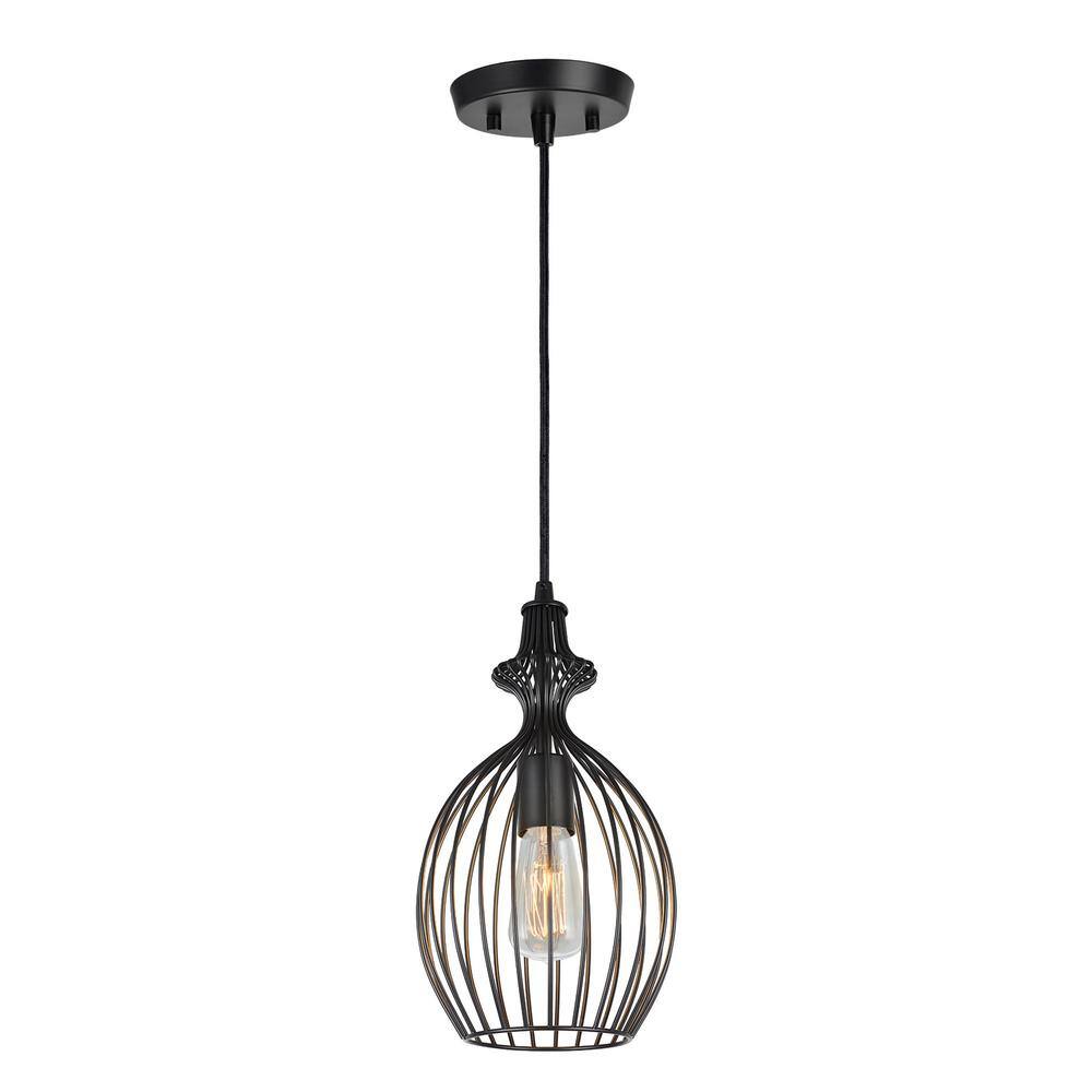 Matte Black Transitional Mini Pendant with Metal Wire Shade 8" Wide