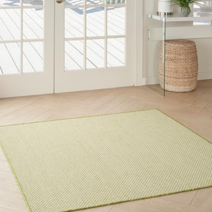 Courtyard Ivory Green 4 ft. x 4 ft. Square Solid Geometric Contemporary Indoor/Outdoor Area Rug