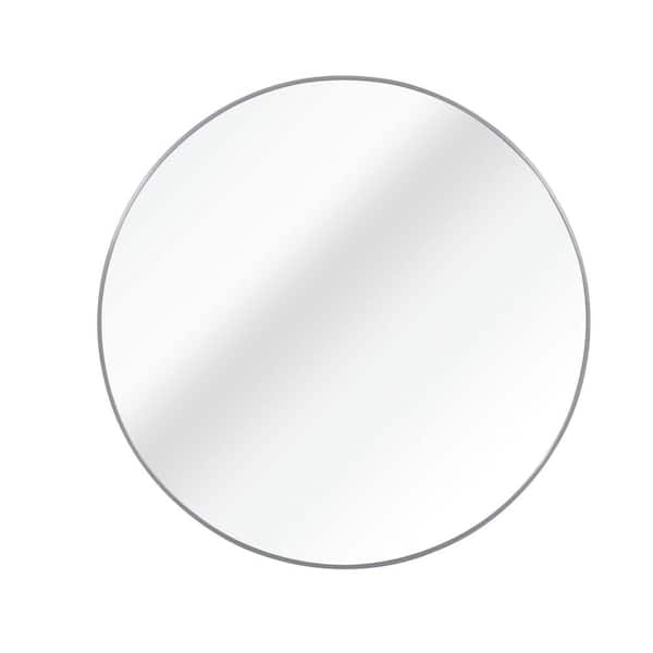 Unbranded 39 in. W x 39 in. H Round Aluminum Framed Wall Mounted Mirror Vanity Mirror Living Room, Bedroom in Silver