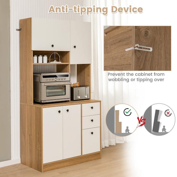 Bunpeony White Wood 37 in. Kitchen Island Kitchen Storage Cabinet