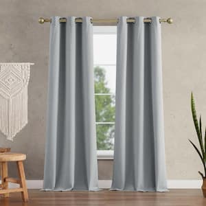 Faye Textured Light Grey Polyester Blackout Grommet Tiebacks Curtain - 38 in. W x 84 in. L (2-Panels and 2-Tiebacks)