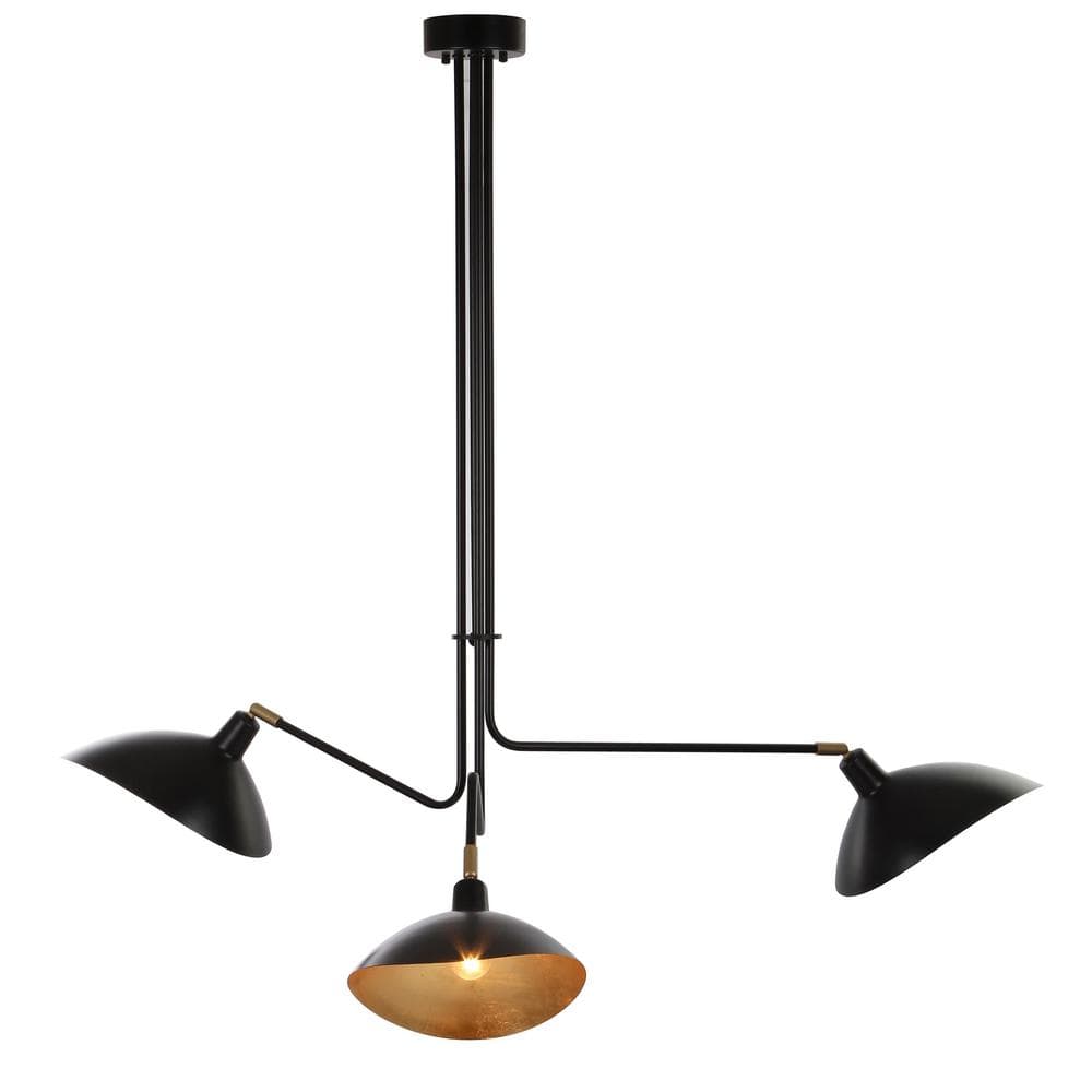 Modern Black Metal 39" Drum Pendant Lamp with Gold Leaf Interior