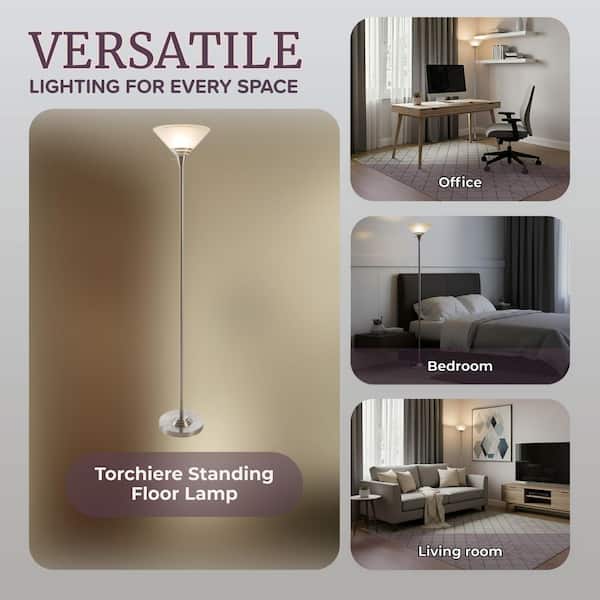 Lavish Home Brushed Silver Metal Torchiere Floor Lamp