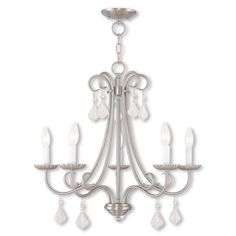 Elegant Brushed Nickel 5-Light Chandelier with Crystal Teardrops