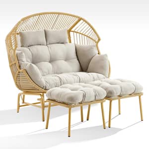 Corina ourdoor/indoor  2-Person Yellow Wicker Egg Patio Glider, Large Lounge Chair with Beige Cushions with Ottomans
