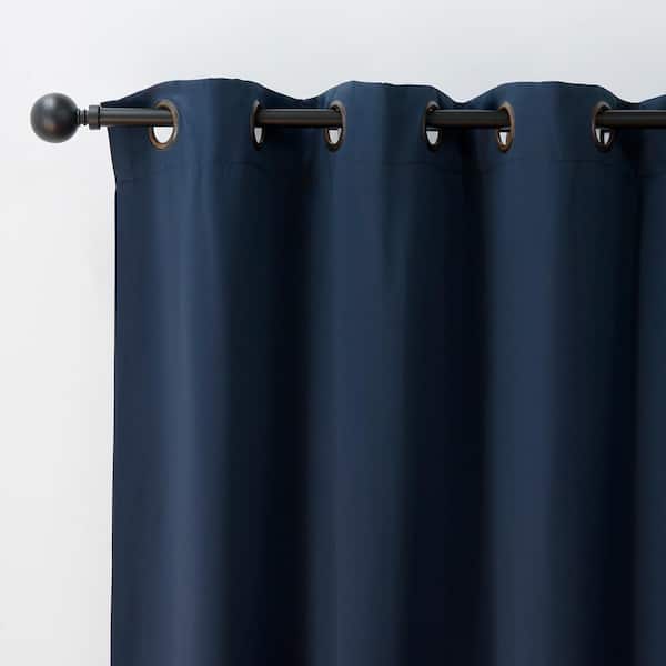 Navy Polyester Solid 100 in. W x 96 in. L Grommet Blackout Curtain