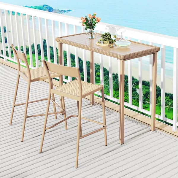 Rectangle Metal Bar Height Patio Bar Table Heavy Duty Frame Outdoor Dining Table