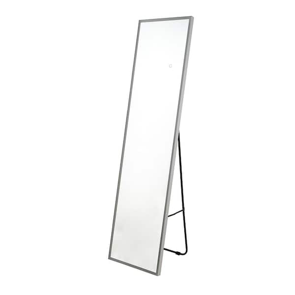 Unbranded 16 in. W x 62 in. H Rectangle Aluminium Framed Floor Mirror with Dimming and 3 Color Lighting for Bedroom in White