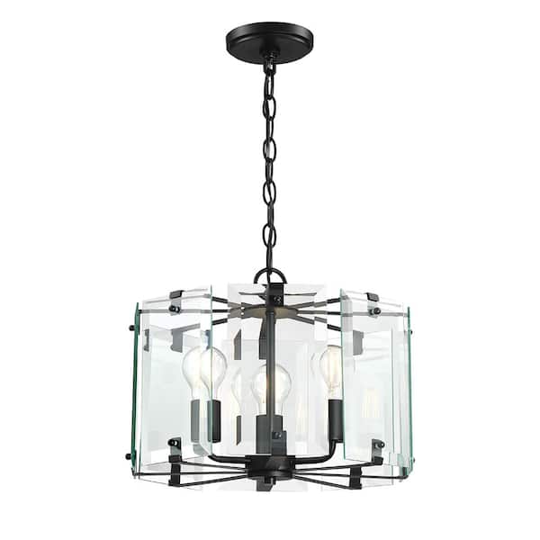Harper 60-Watt 3-Light Black Modern Pendant Light with Beveled Clear Glass Shade and No Bulbs Included