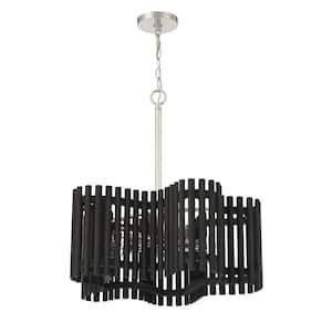 Freeform 5-Light Polished Nickel Finish with Black Walnut Wooden Frame Chandelier for Kitchen Dining Foyer No Bulb Incld
