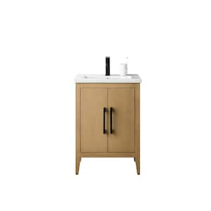 24 in. W x 18.5 in D x 34 in. H Single Sink Bathroom Vanity Cabinet in Natural Oak with Ceramic Top