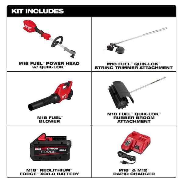 M18 FUEL 18V 16 in. Brushless Cordless QUIK-LOK String Trimmer/Blower 8.0 Ah FORGE Combo Kit w/ Rubber Broom Attachment