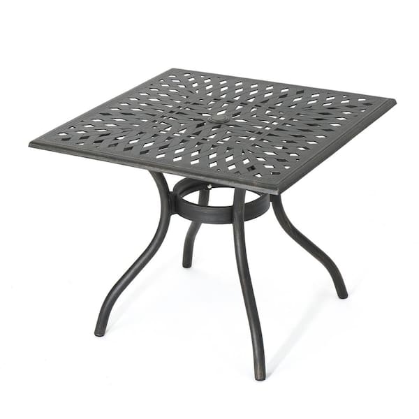ToolCat 37 in. Black Square Aluminum Outdoor Dining Table with Umbrella Hole