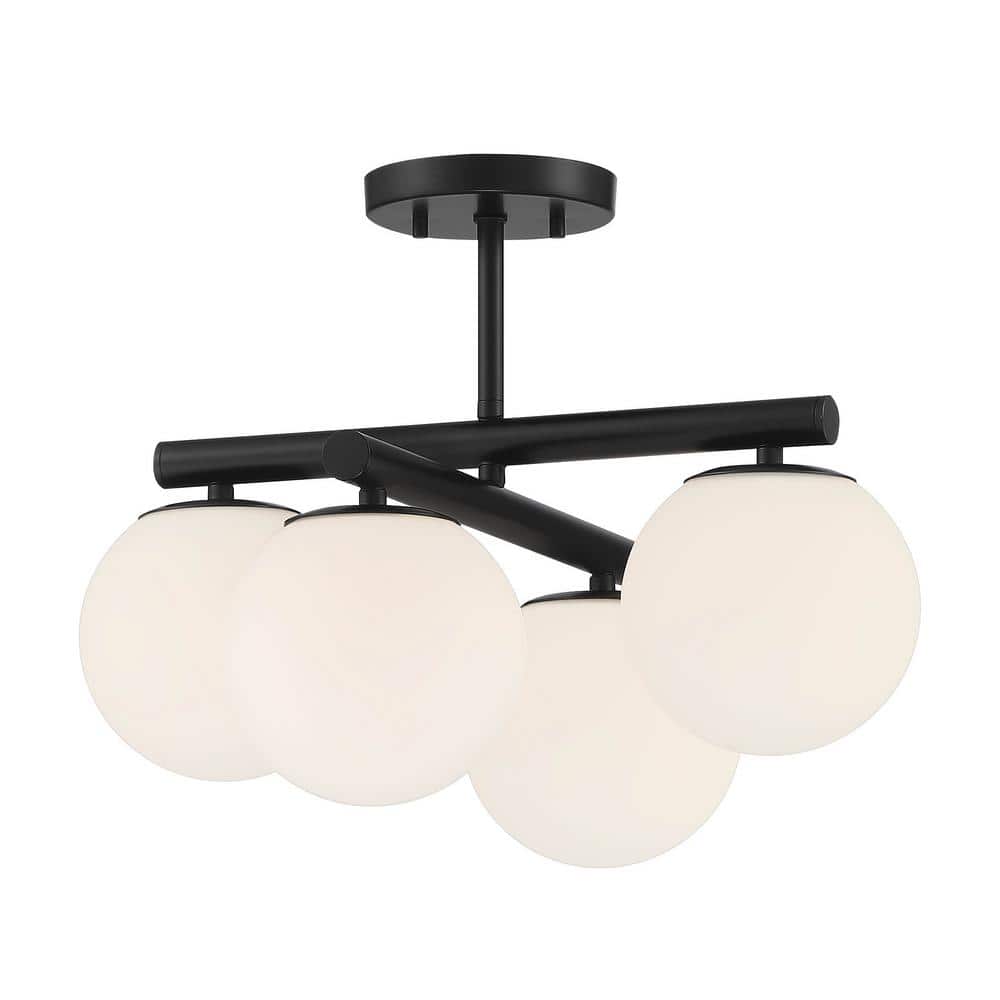 Crown Heights 18" Matte Black Steel Semi-Flush Mount with Etched Opal Glass