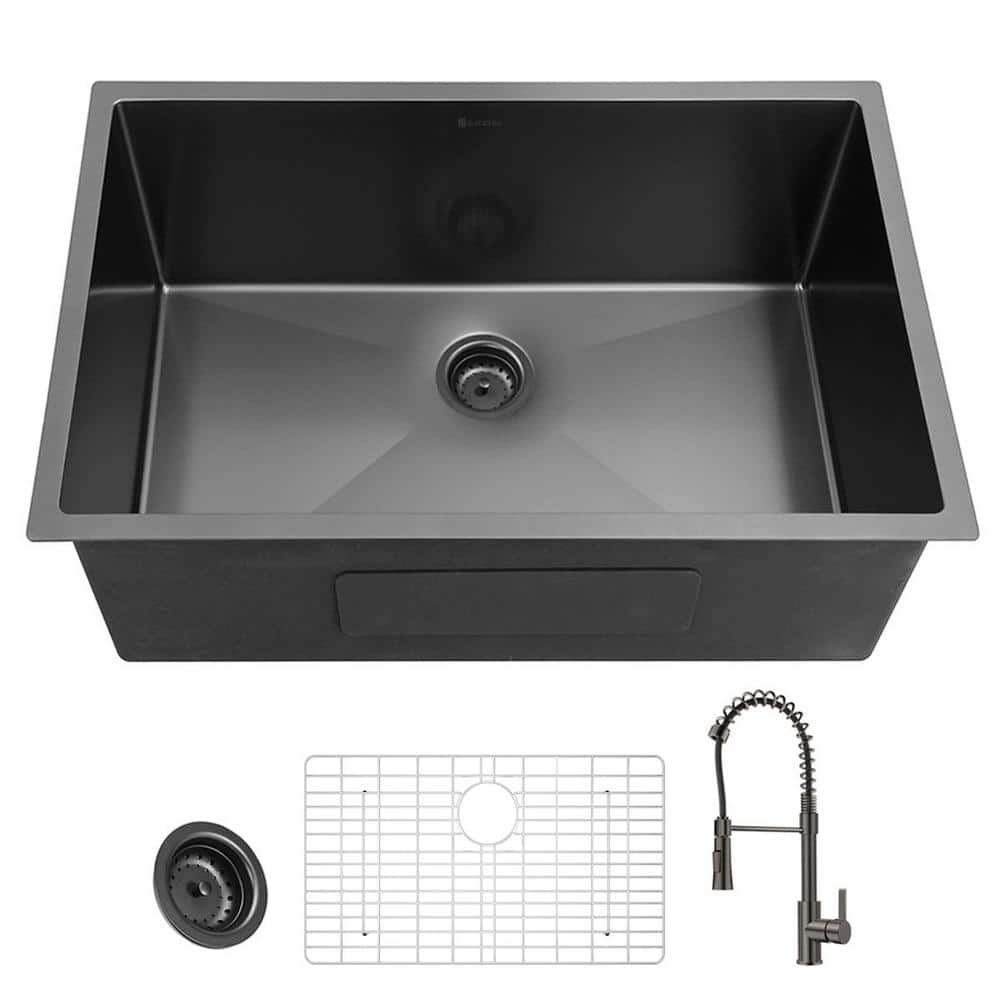 Glacier Bay 23 in. Undermount Single Bowl 18 Gauge Gunmetal Black Stainless  Steel Kitchen Sink with Black Spring Neck Faucet ACS2318A1-F - The Home  Depot