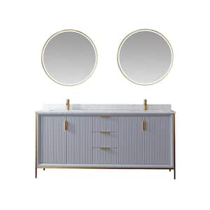72 in. W x 22 in. D x 33.8 in. H Double Sink Bath Vanity in Paris Grey with White Stone Composite Top and Mirror