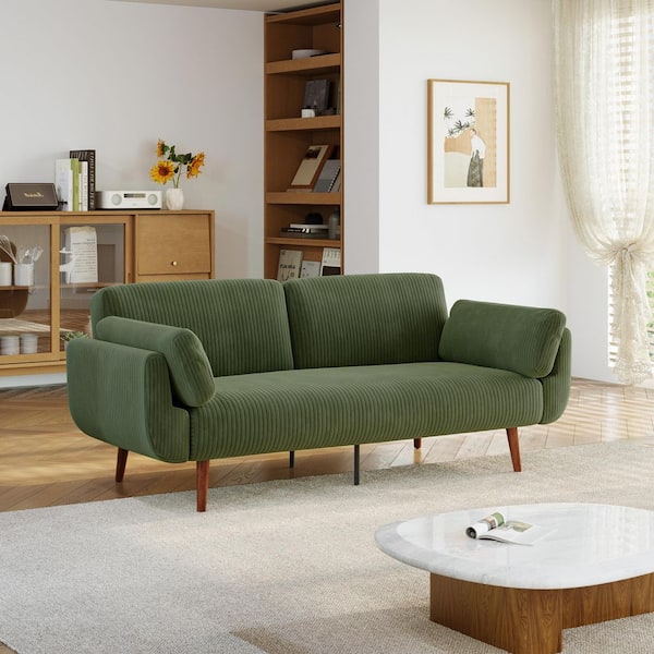 Uixe 73.5 in. W Green Corduroy Fabric Upholstered Convertible