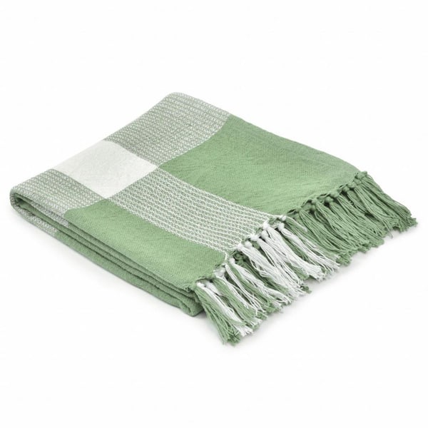 HomeRoots Charlie Green Checked Cotton Throw Blanket