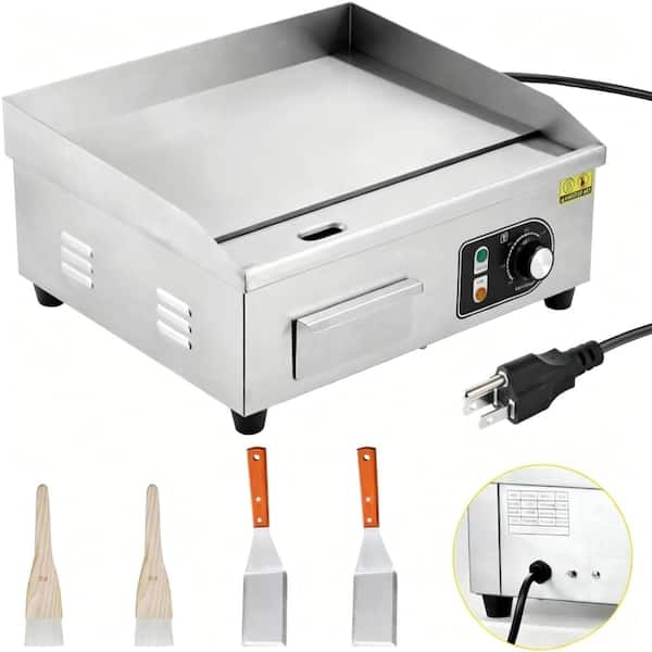18 in. 1500W Electric Griddle Flat Top Grill with Adjustable Thermostat, Silver